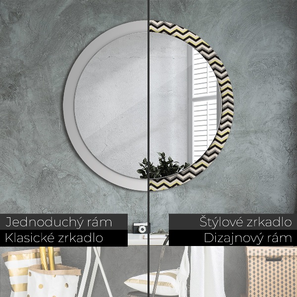 Miroir rond cadre avec impression Motif en zigzag
