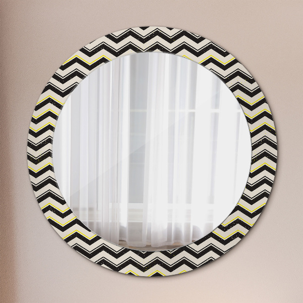 Miroir rond cadre avec impression Motif en zigzag