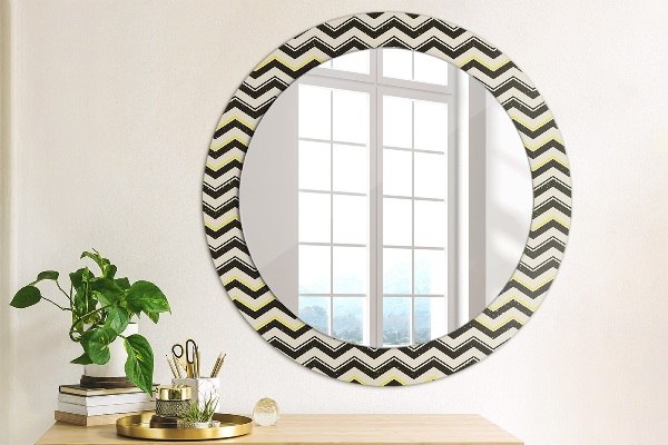 Miroir rond cadre avec impression Motif en zigzag