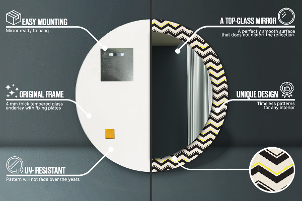 Miroir rond cadre avec impression Motif en zigzag