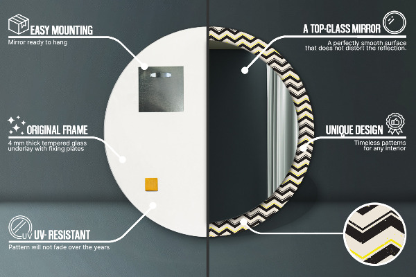 Miroir rond cadre avec impression Motif en zigzag