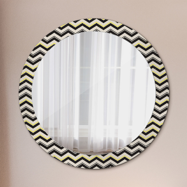 Miroir rond cadre avec impression Motif en zigzag