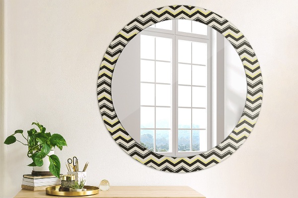 Miroir rond cadre avec impression Motif en zigzag