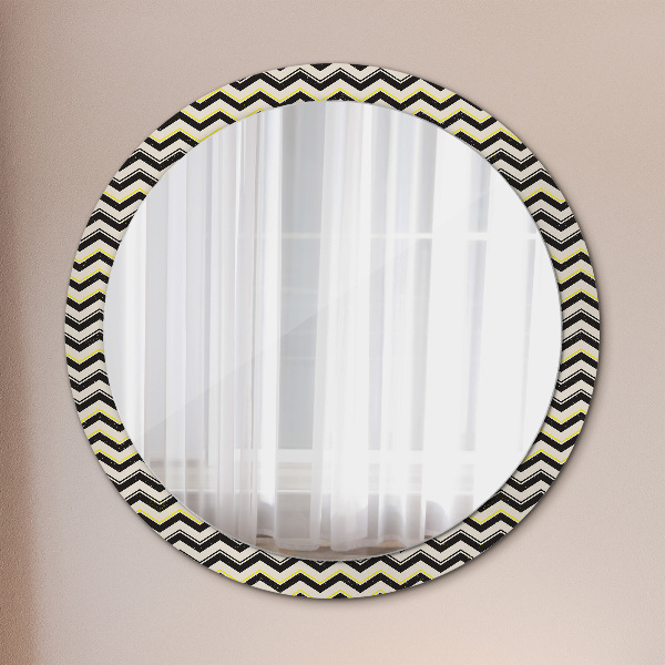 Miroir rond cadre avec impression Motif en zigzag