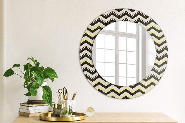 Miroir rond cadre avec impression Motif en zigzag