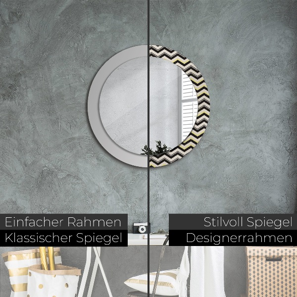 Miroir rond cadre avec impression Motif en zigzag