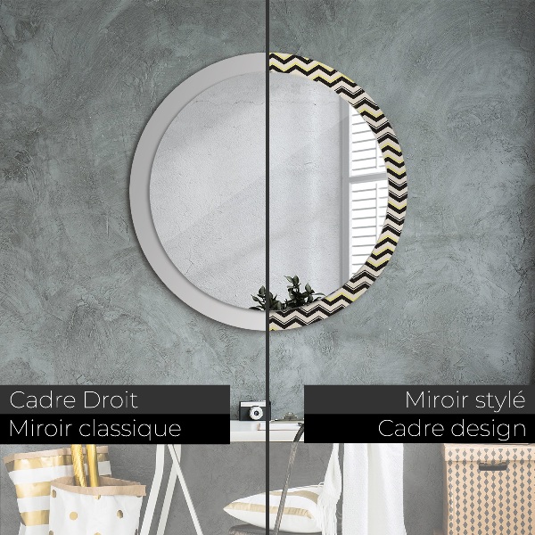 Miroir rond cadre avec impression Motif en zigzag