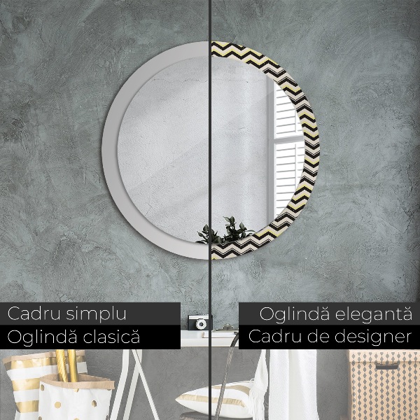 Miroir rond cadre avec impression Motif en zigzag