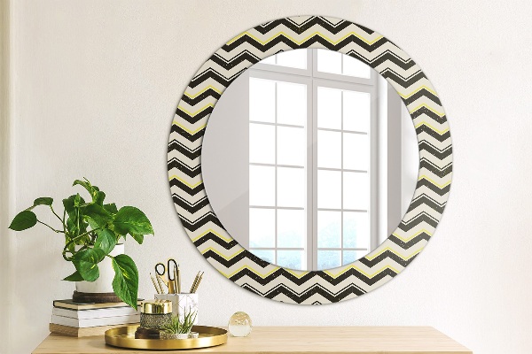 Miroir rond cadre avec impression Motif en zigzag