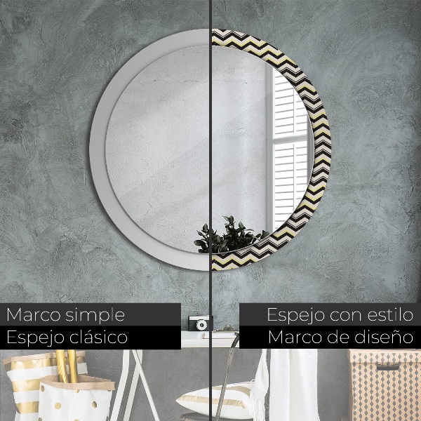 Miroir rond cadre avec impression Motif en zigzag