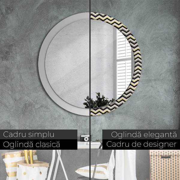 Miroir rond cadre avec impression Motif en zigzag
