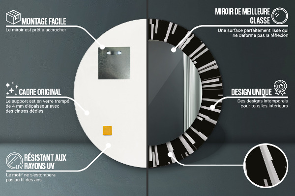 Miroir rond cadre avec impression Composition radiale
