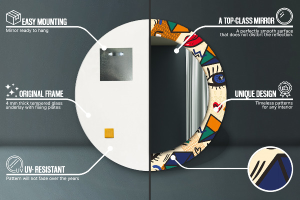 Miroir rond cadre avec impression Style pop art
