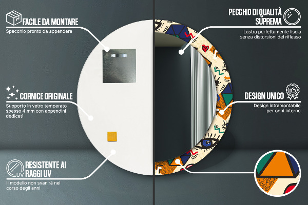 Miroir rond cadre avec impression Style pop art