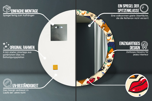 Miroir rond cadre avec impression Style pop art