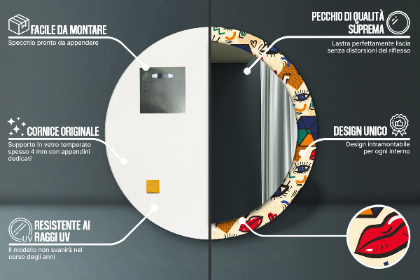 Miroir rond cadre avec impression Style pop art