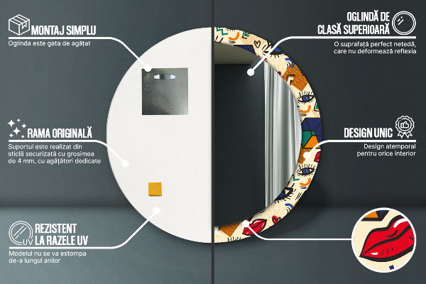 Miroir rond cadre avec impression Style pop art