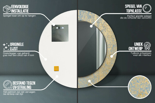 Miroir rond cadre avec impression Texture du film en or