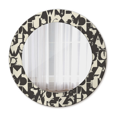 Miroir rond cadre avec impression Typographie abstraite