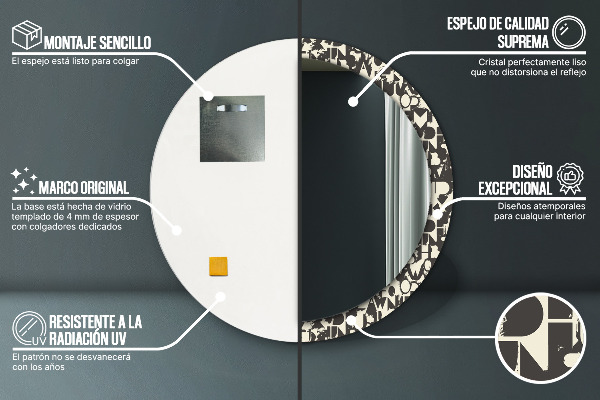 Miroir rond cadre avec impression Typographie abstraite