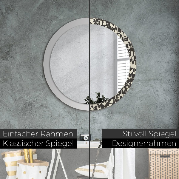 Miroir rond cadre avec impression Typographie abstraite