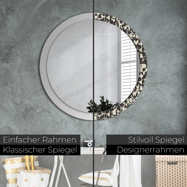Miroir rond cadre avec impression Typographie abstraite