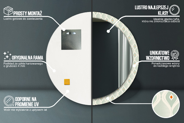 Miroir rond cadre avec impression Motif vintage léger