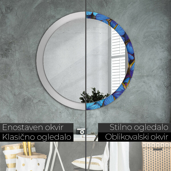 Miroir rond avec décoration Papillon bleu et vert