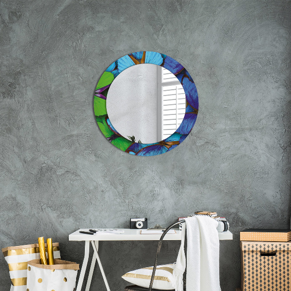 Miroir rond avec décoration Papillon bleu et vert
