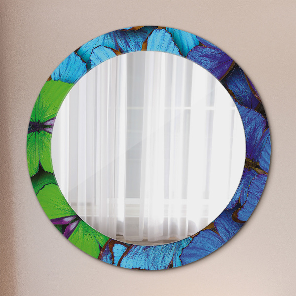 Miroir rond avec décoration Papillon bleu et vert