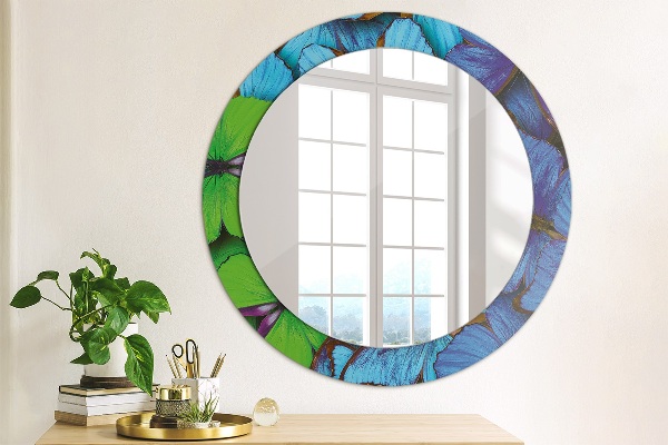 Miroir rond avec décoration Papillon bleu et vert