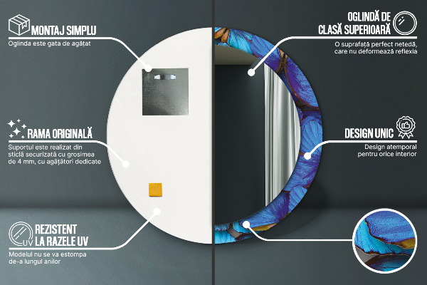 Miroir rond avec décoration Papillon bleu et vert