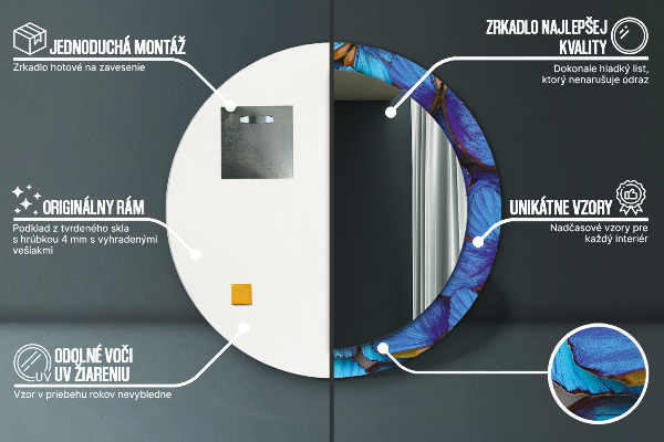 Miroir rond avec décoration Papillon bleu et vert