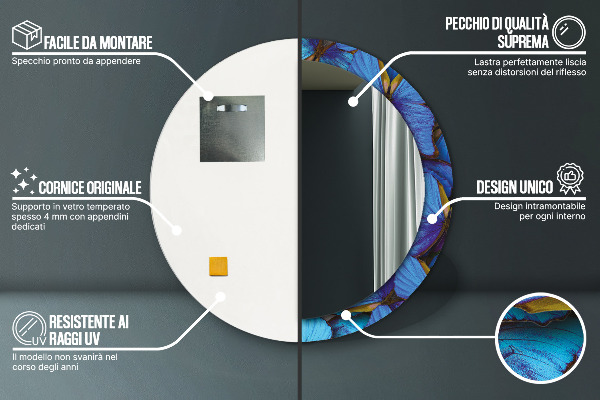 Miroir rond avec décoration Papillon bleu et vert