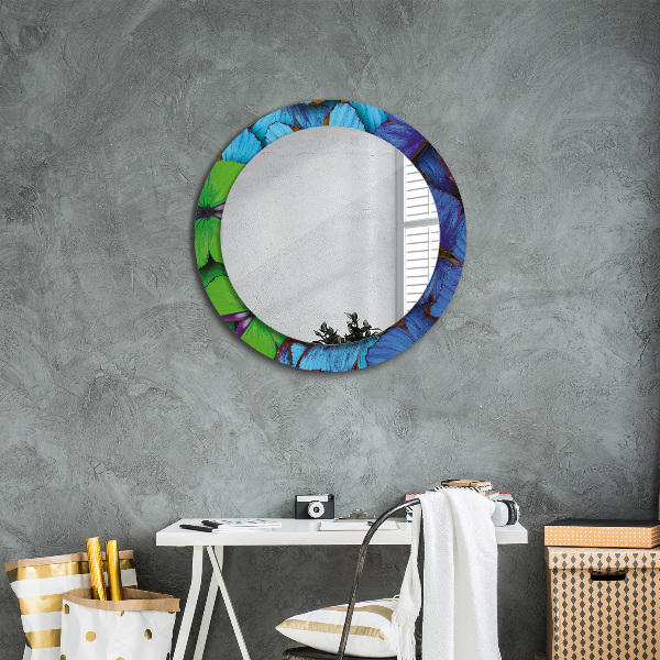 Miroir rond avec décoration Papillon bleu et vert