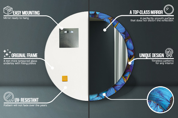 Miroir rond avec décoration Papillon bleu et vert