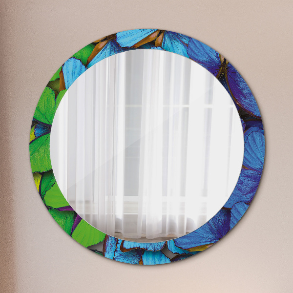 Miroir rond avec décoration Papillon bleu et vert