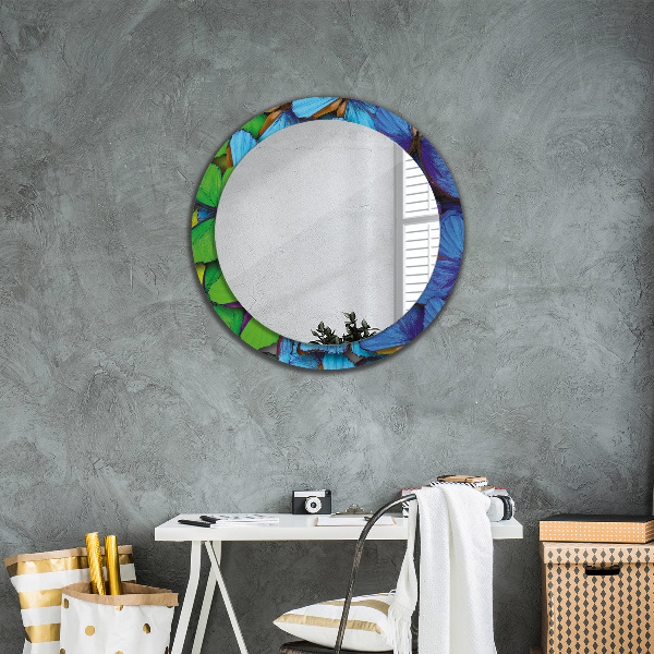 Miroir rond avec décoration Papillon bleu et vert
