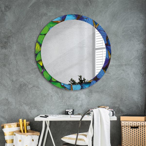 Miroir rond avec décoration Papillon bleu et vert