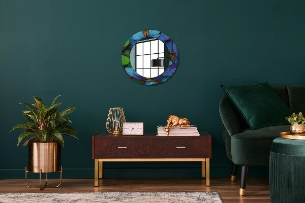 Miroir rond avec décoration Papillon bleu et vert