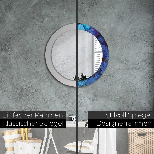 Miroir rond avec décoration Papillon bleu et vert