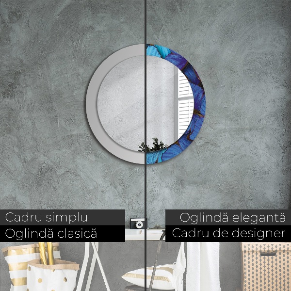 Miroir rond avec décoration Papillon bleu et vert