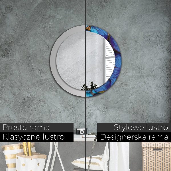 Miroir rond avec décoration Papillon bleu et vert