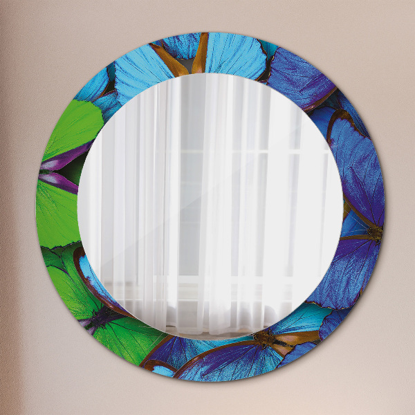 Miroir rond avec décoration Papillon bleu et vert
