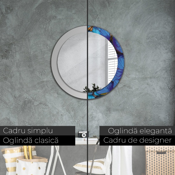 Miroir rond avec décoration Papillon bleu et vert