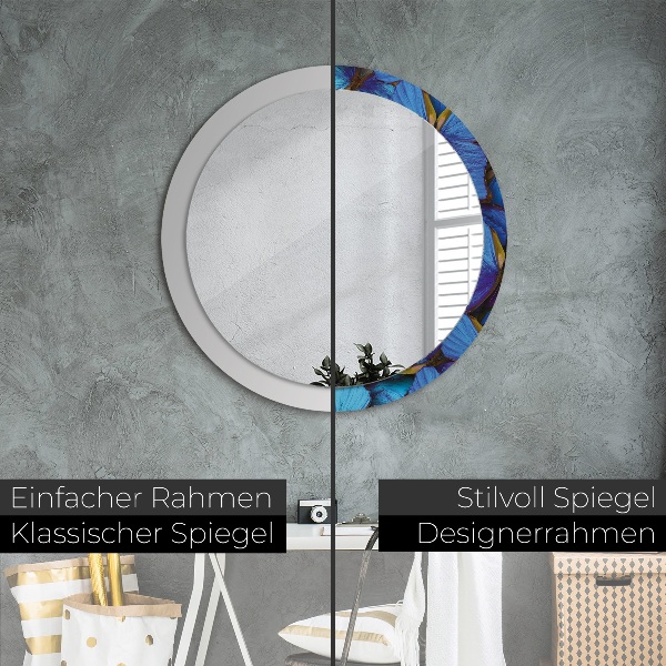Miroir rond avec décoration Papillon bleu et vert