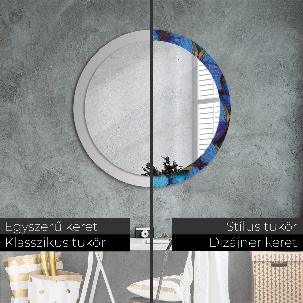 Miroir rond avec décoration Papillon bleu et vert