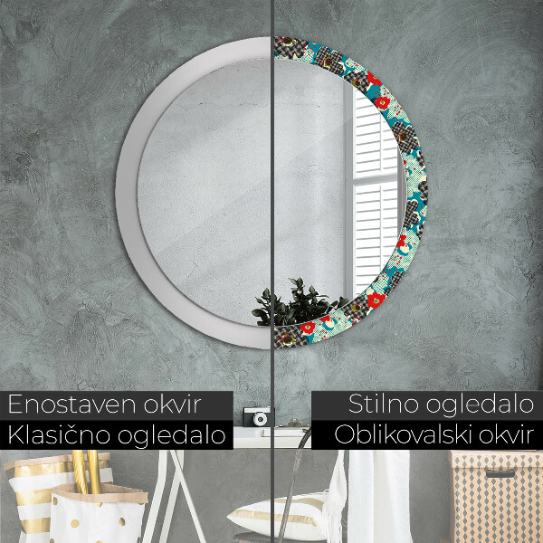 Miroir rond avec décoration Motif de fleurs rétro