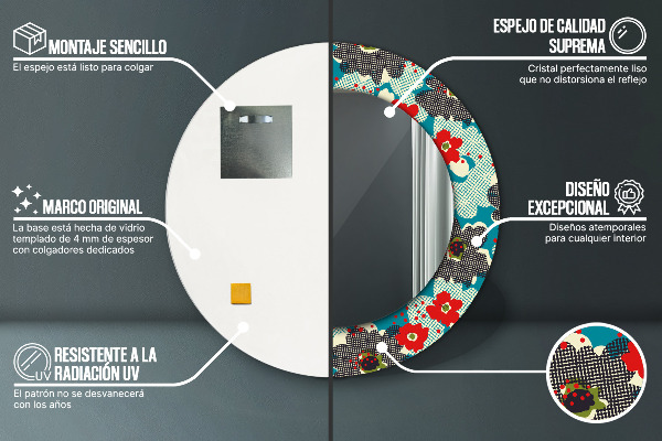 Miroir rond avec décoration Motif de fleurs rétro