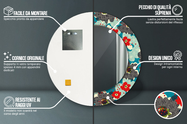 Miroir rond avec décoration Motif de fleurs rétro